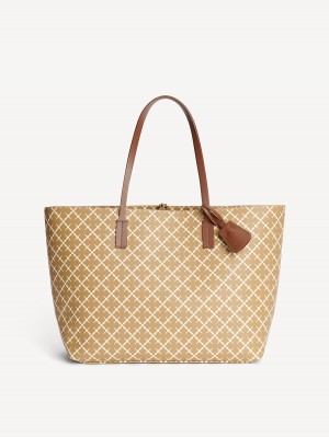 By Malene Birger Abigail Printed Tote Bags Golden Beige | UK_BB60969