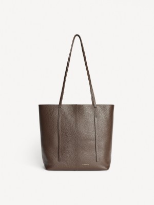 By Malene Birger Abilso Leather Tote Bags Coffee Bean | UK_BB25398