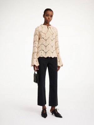 By Malene Birger Gwenevere Crochet Shirt Knitwear Oyster Gray | UK_BB66288