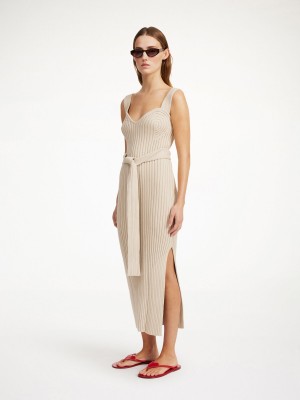 By Malene Birger Honeya Ribbed Maxi Dress Knitwear Oyster Gray | UK_BB35309