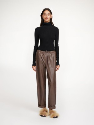 By Malene Birger Joanni Leather Trousers Warm brown | UK_BB11390