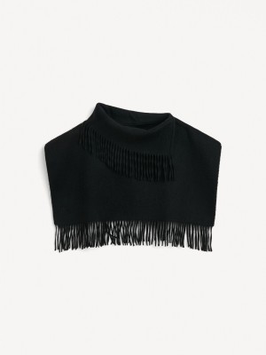 By Malene Birger Turtla Wool Fringe Bib Scarves Black | UK_BB94854