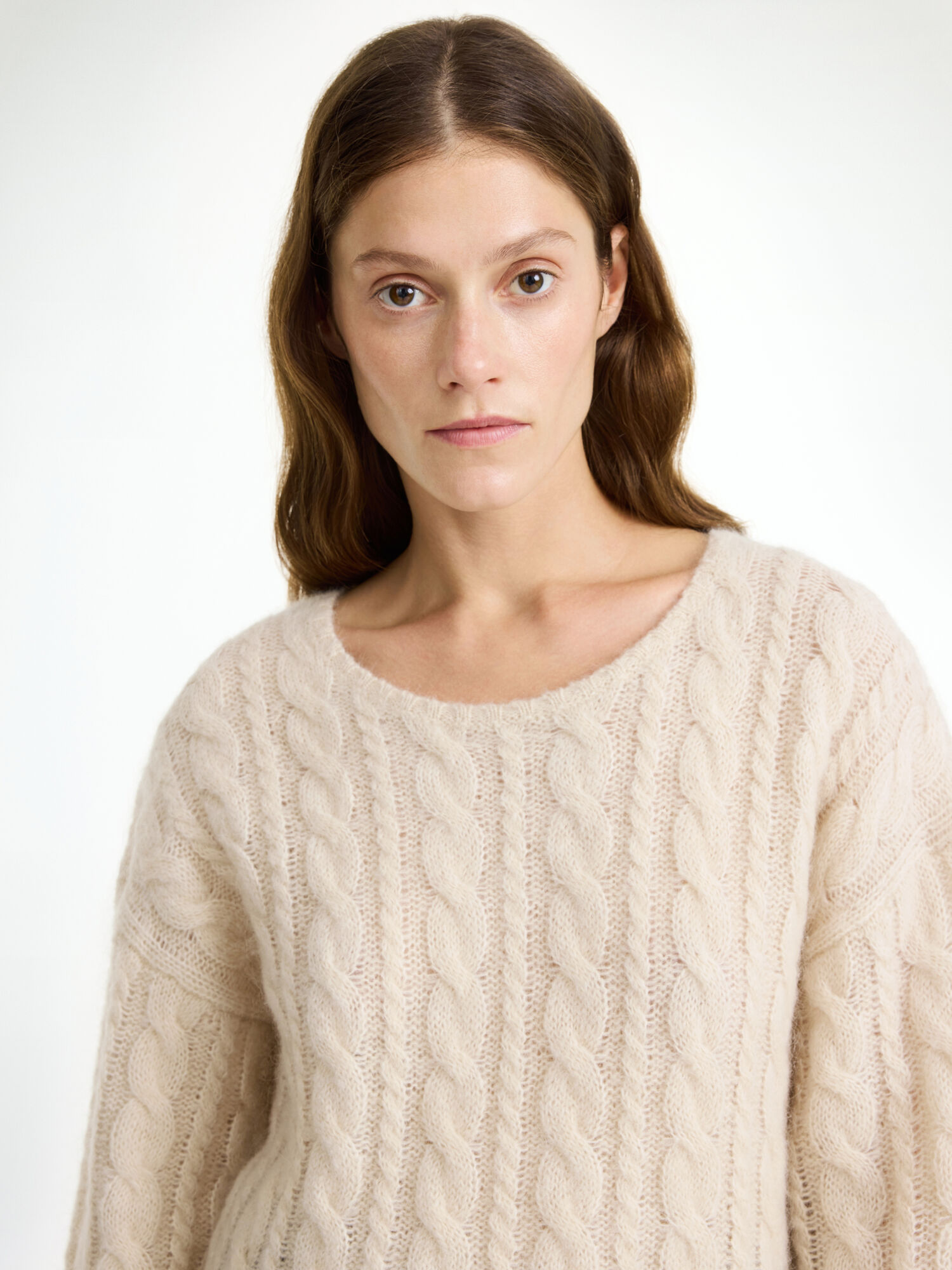 By Malene Birger Cierra Cable-knit Sweater Knitwear Oyster Gray | UK_BB48505