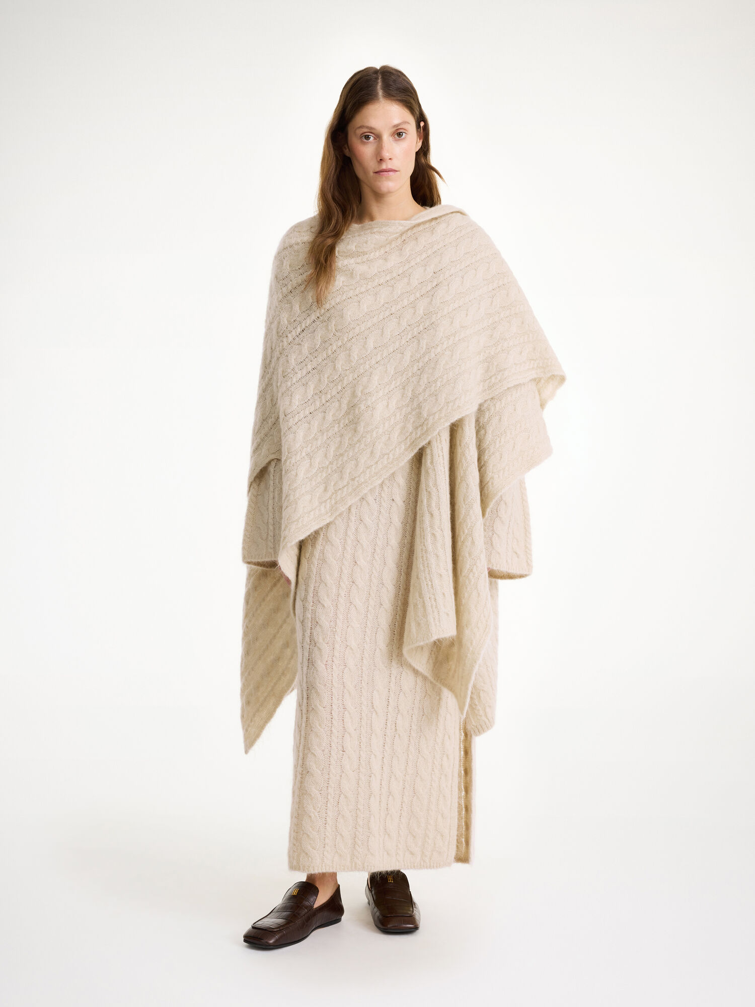 By Malene Birger Kassillas Wool-blend Poncho Knitwear Oyster Gray | UK_BB10523