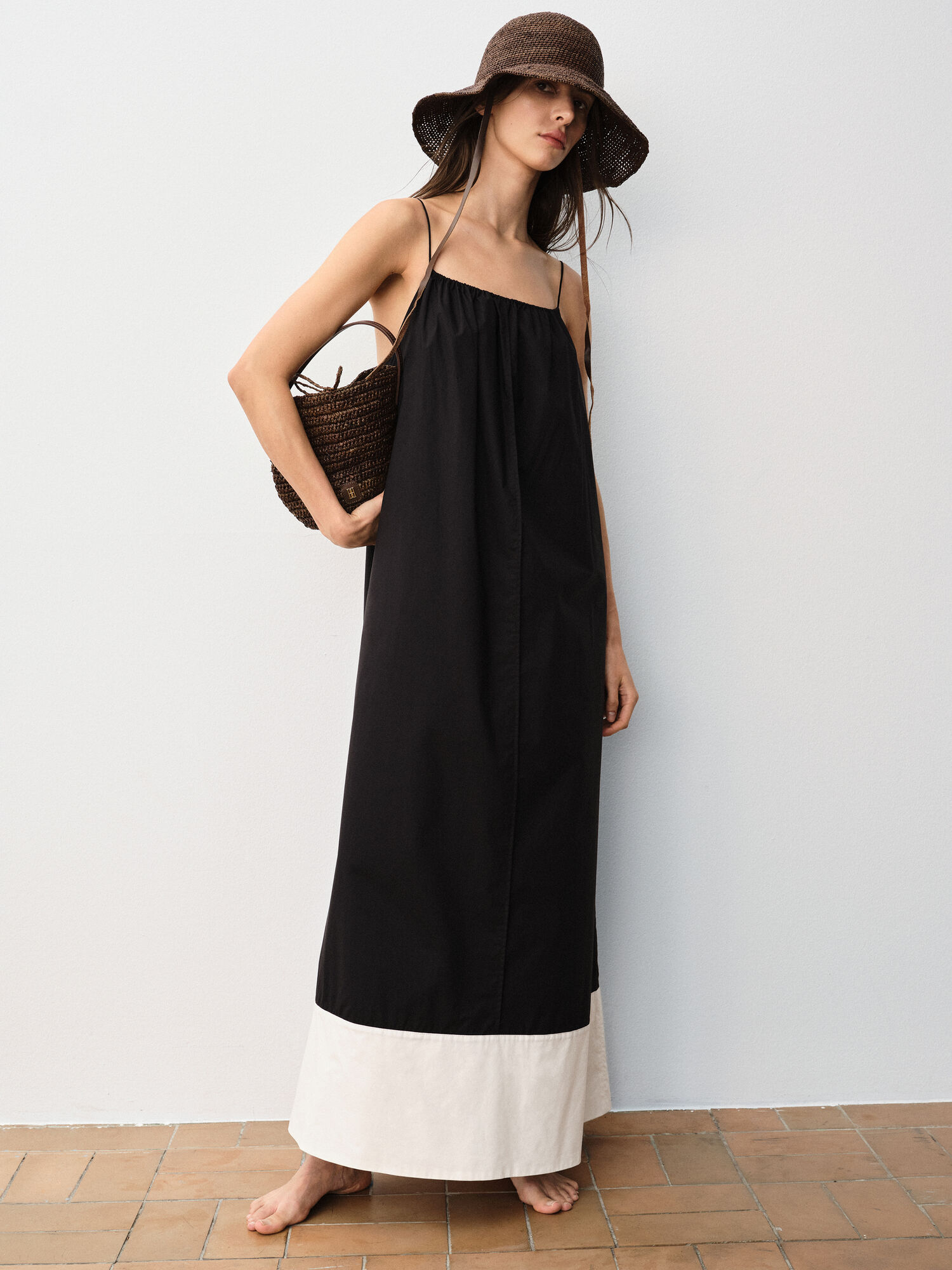 By Malene Birger Lanney Organic Cotton Maxi Dress Block stripe black white | UK_BB84000