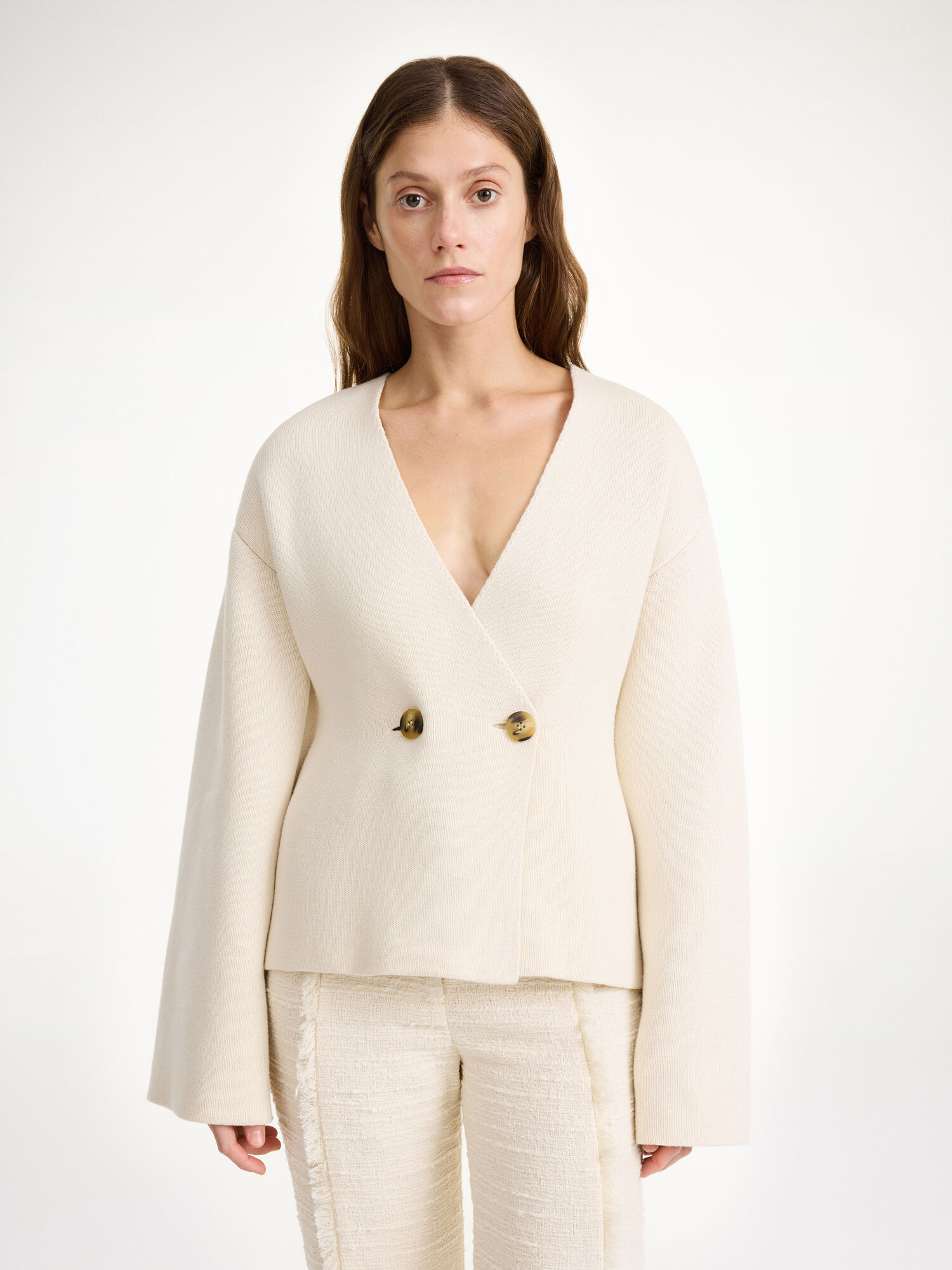 By Malene Birger Tinley Wool-blend Cardigan Knitwear Soft White | UK_BB87360