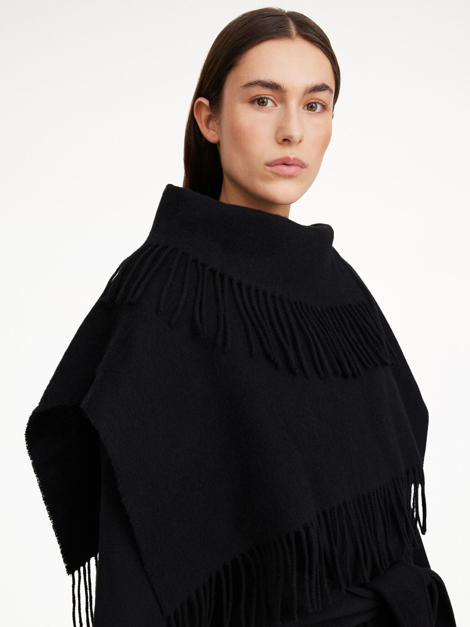 By Malene Birger Turtla Wool Fringe Bib Scarves Black | UK_BB94854