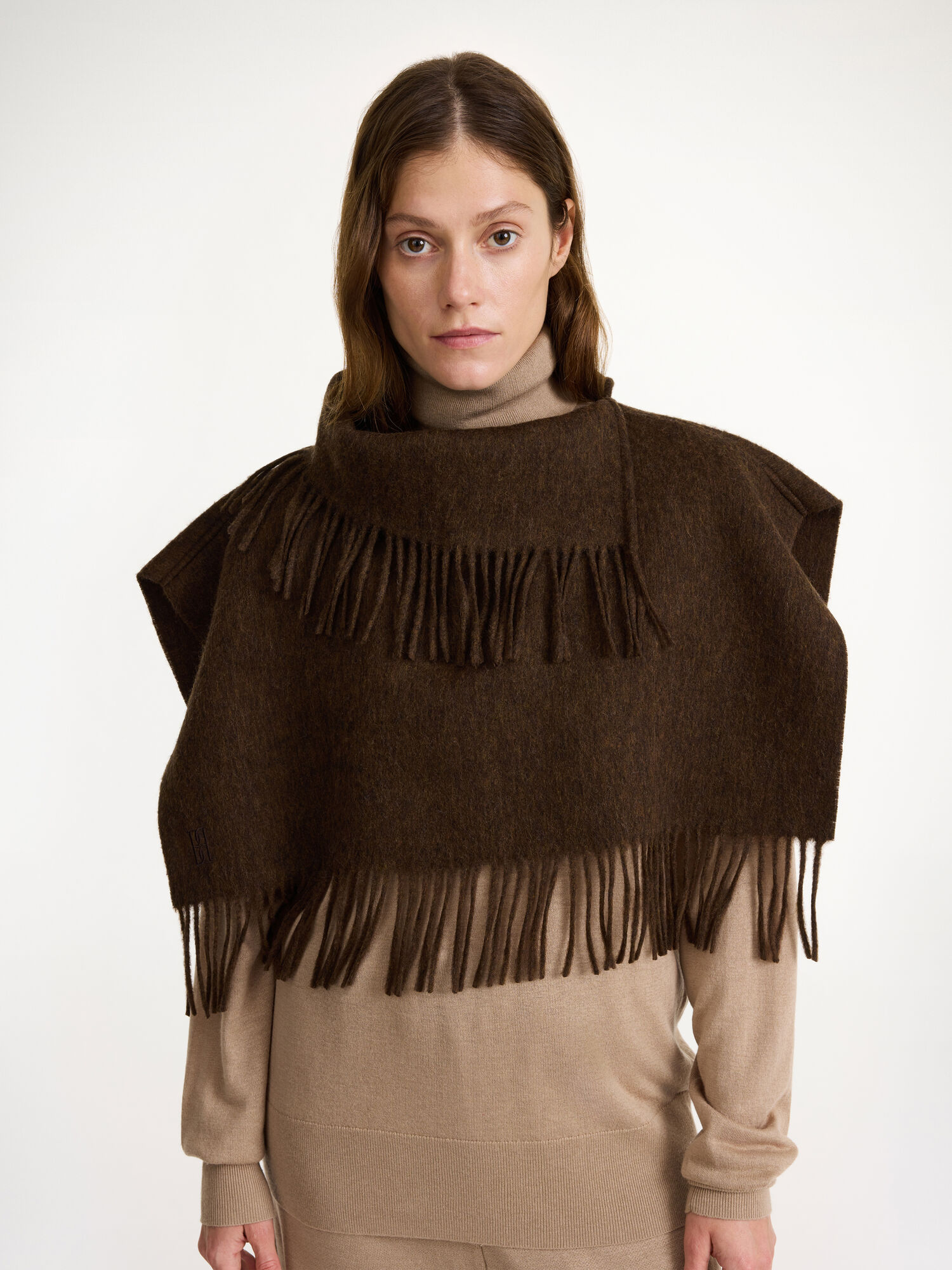 By Malene Birger Turtla Wool Fringe Bib Scarves Shitake | UK_BB67925