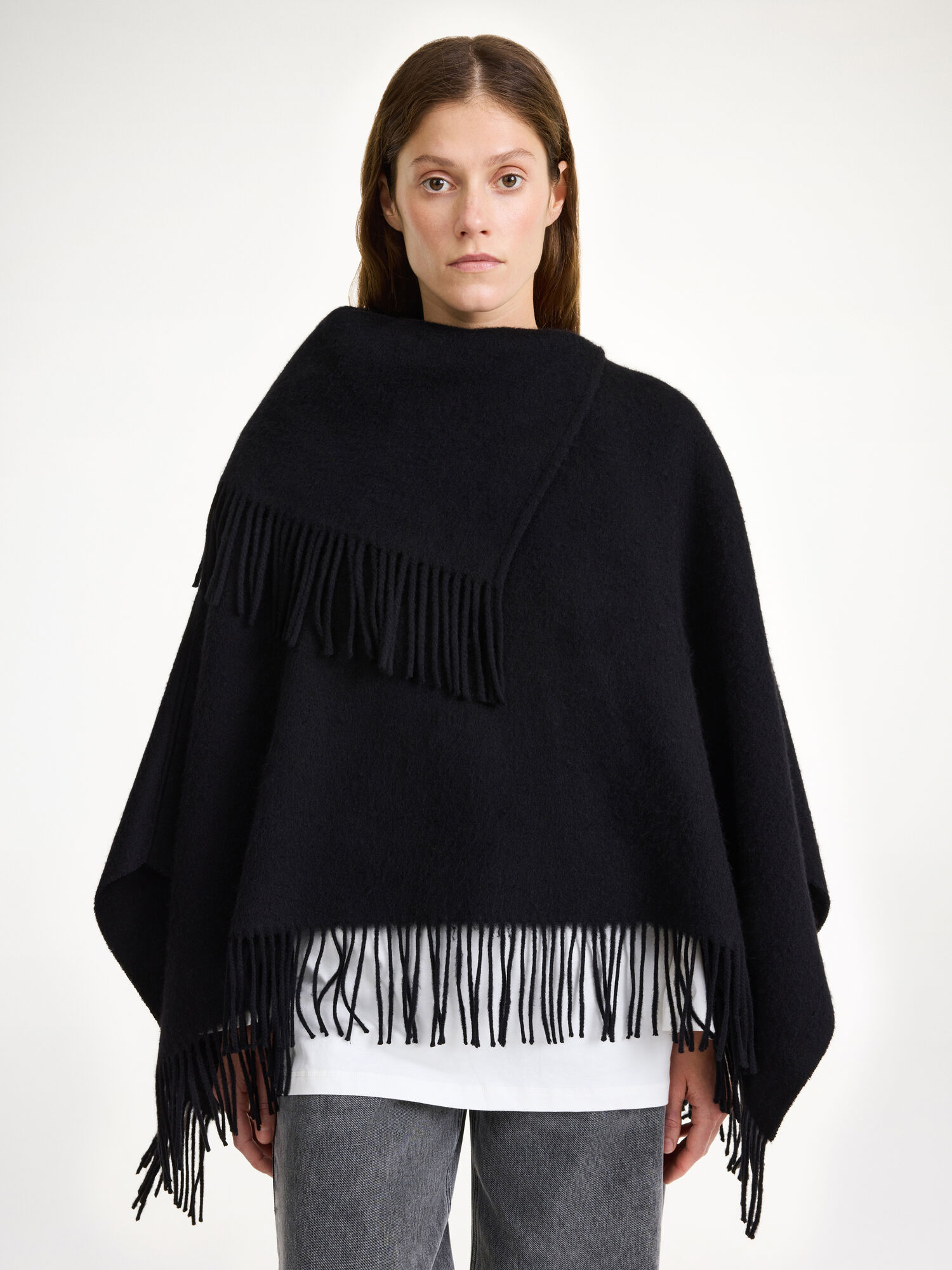 By Malene Birger Turtma Wool Fringe Bib Scarves Black | UK_BB77227